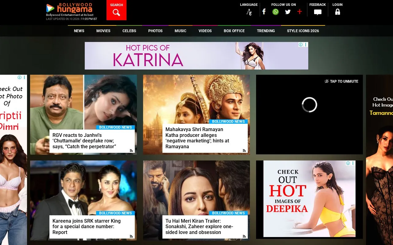 Bollywood Hungama homepage screenshot