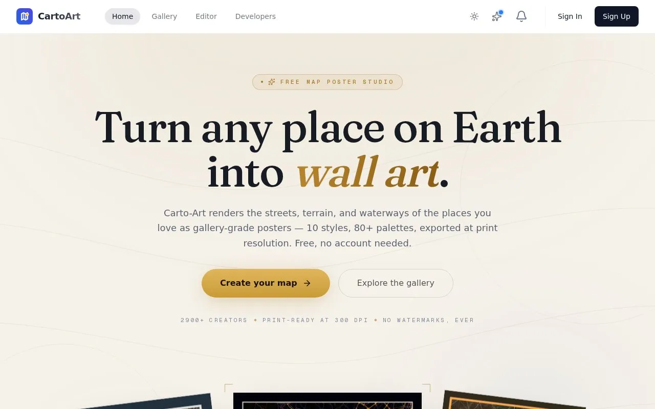 CartoArt homepage screenshot