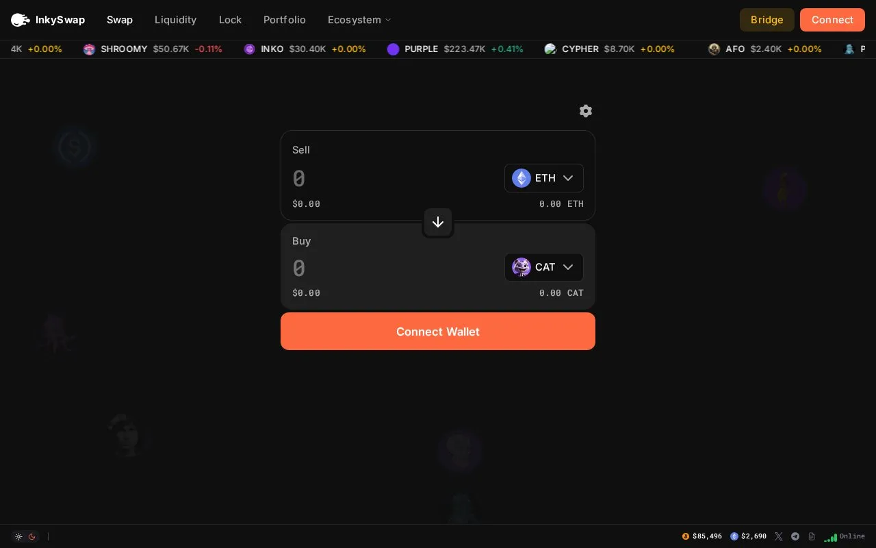 InkySwap homepage screenshot