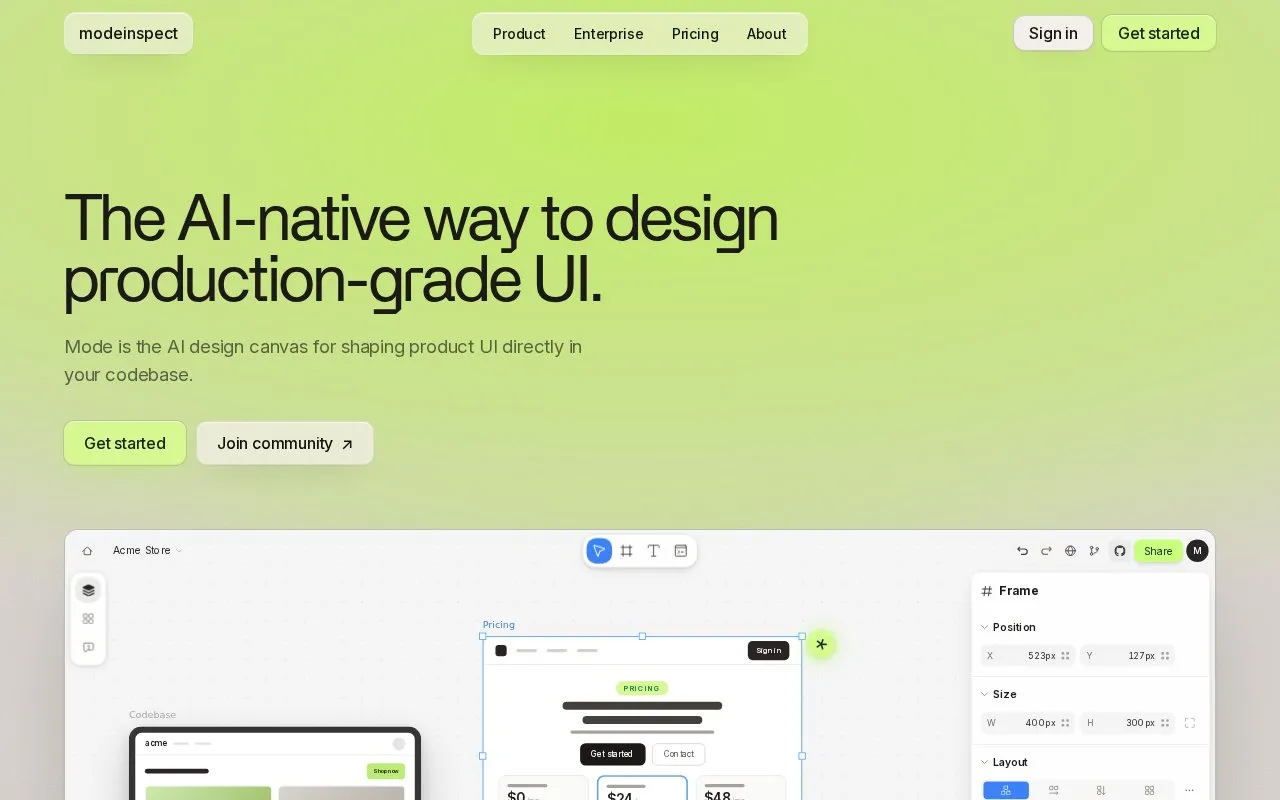 Modeinspect homepage screenshot