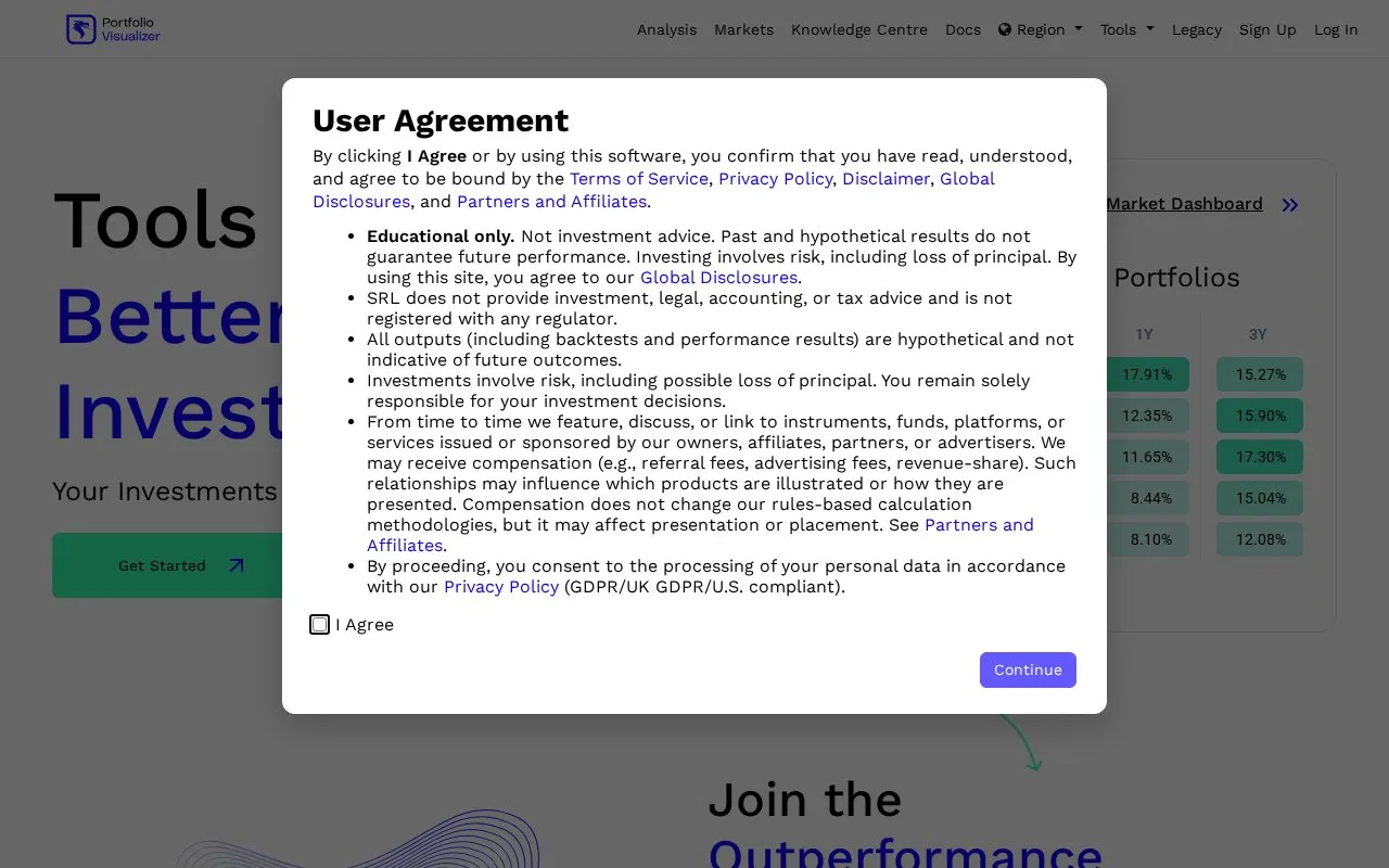 PortfolioVisualizer homepage screenshot