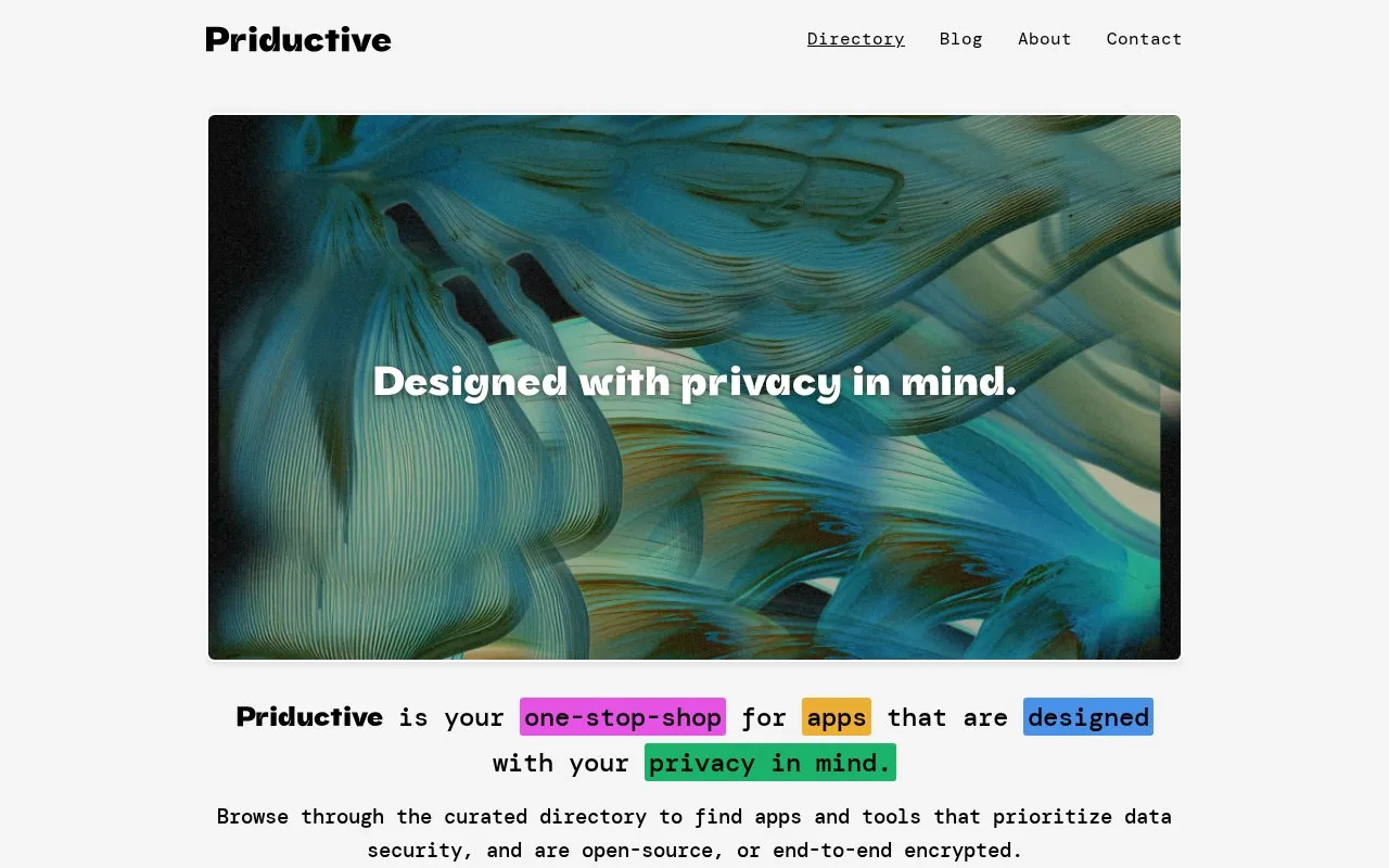ProductivePrivacy homepage screenshot