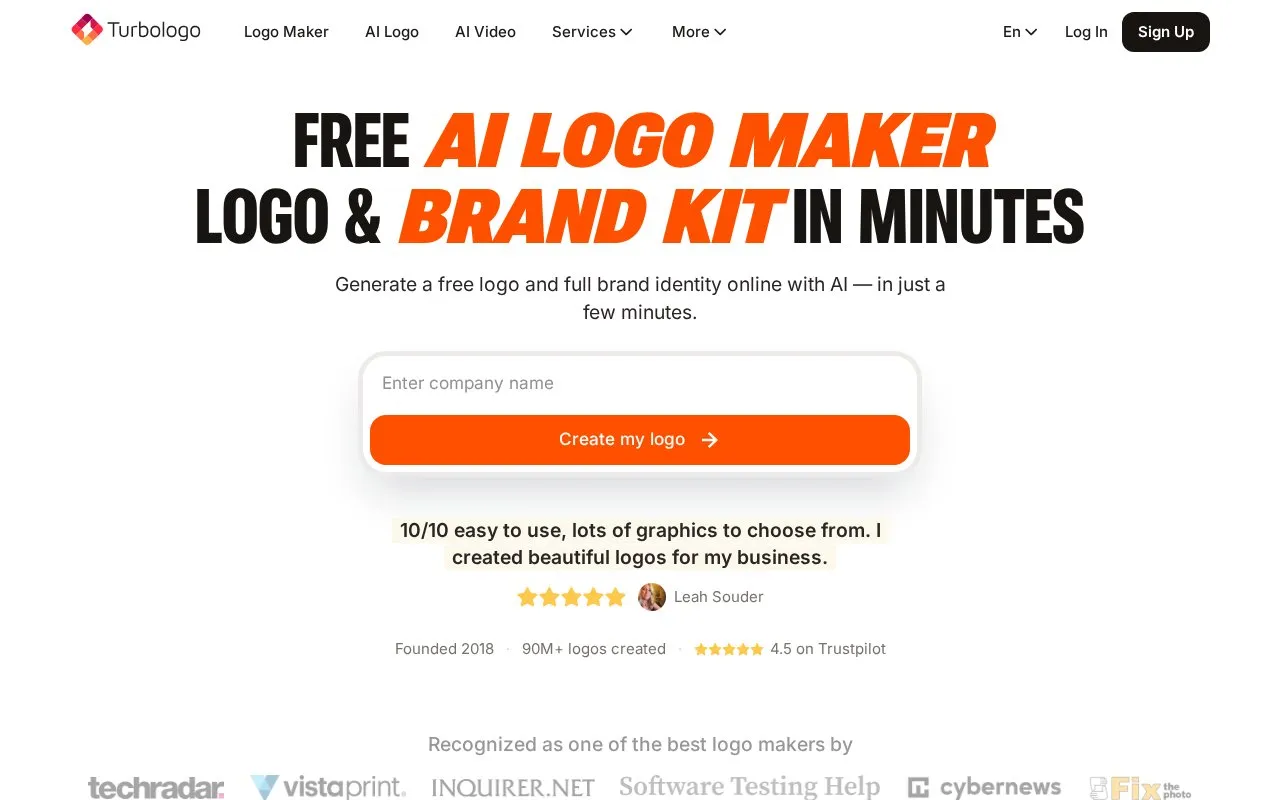 Turbologo homepage screenshot