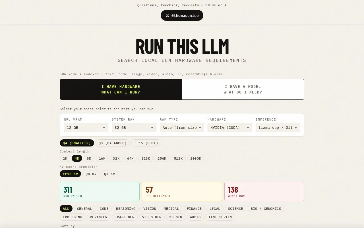 RunThisLLM homepage screenshot