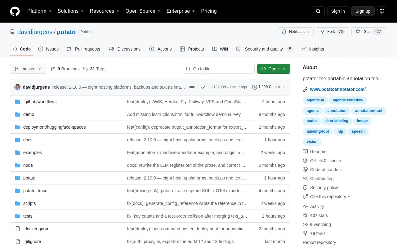 Potato homepage screenshot