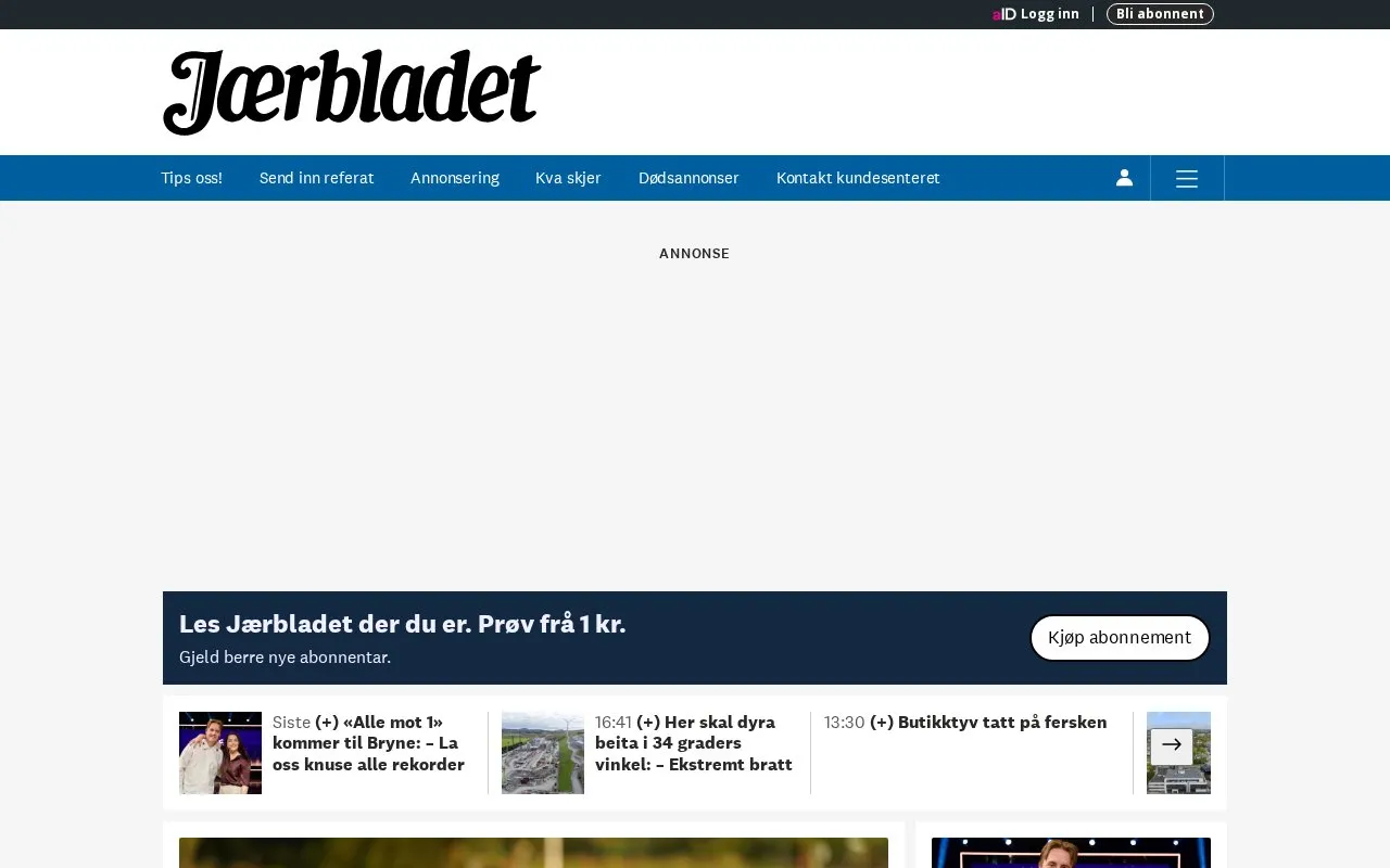 Jærbladet homepage screenshot