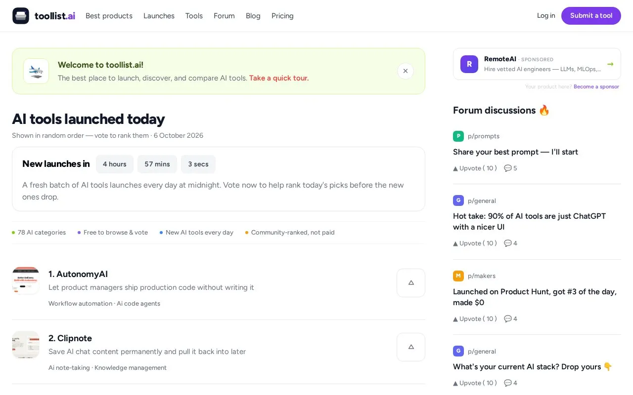 toollist.ai homepage screenshot