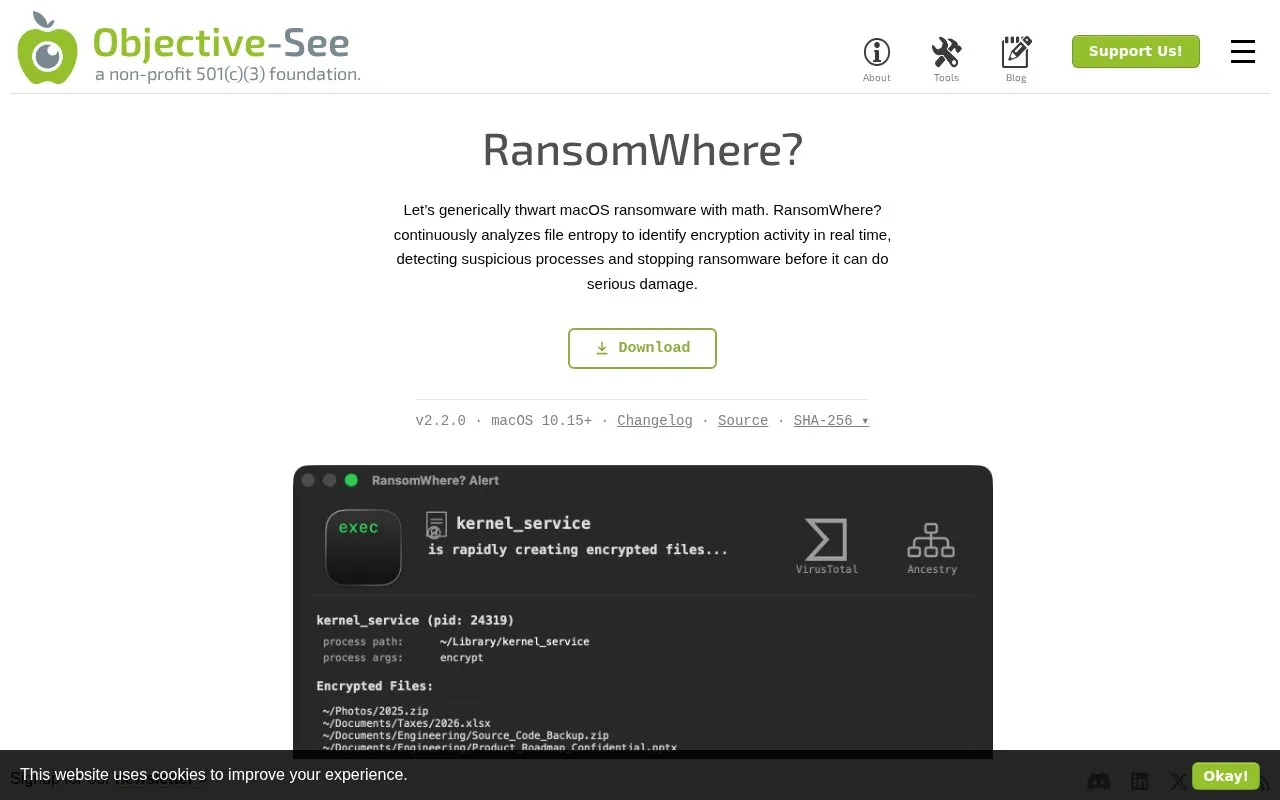 RansomWhere? homepage screenshot