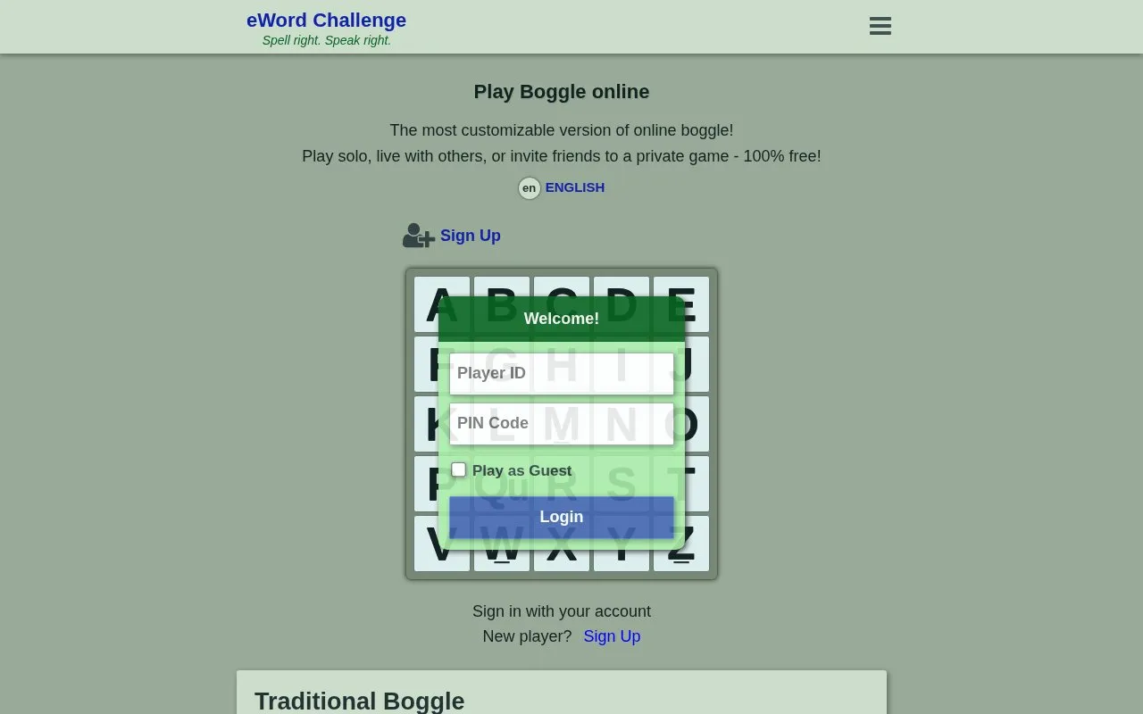 eWordChallenge homepage screenshot