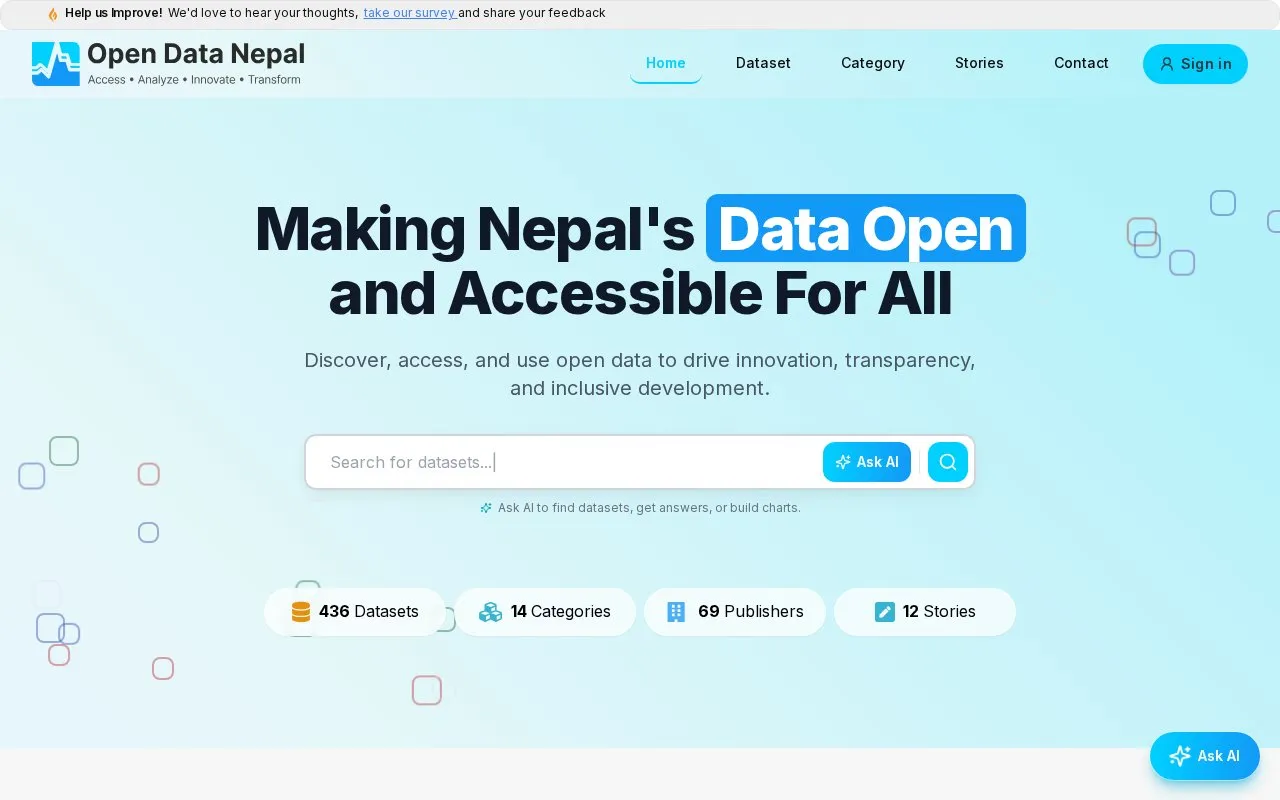 Open Data Nepal homepage screenshot