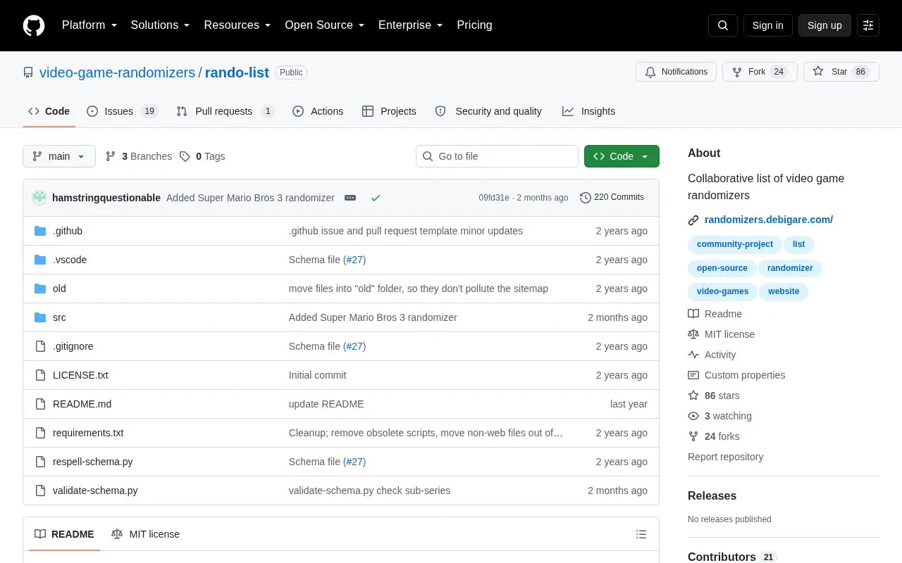 Rando List homepage screenshot