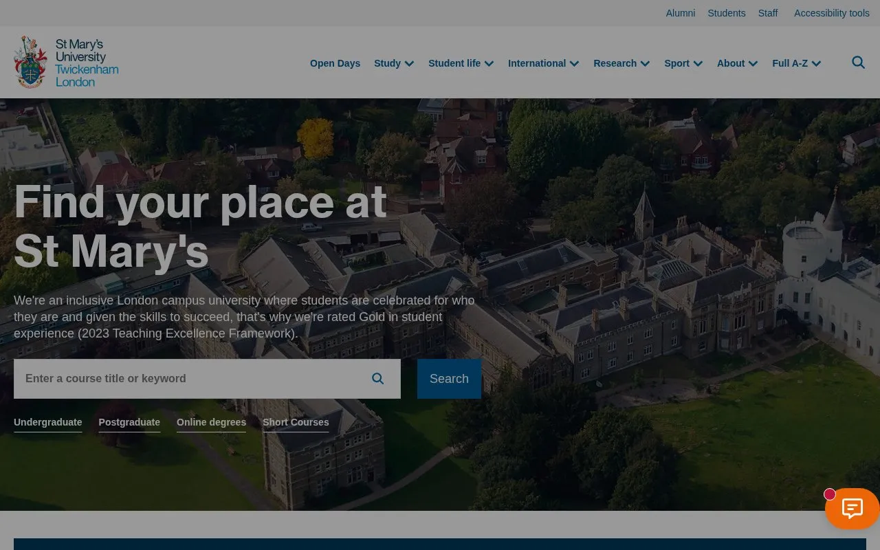 St Mary's University, Twickenham homepage screenshot