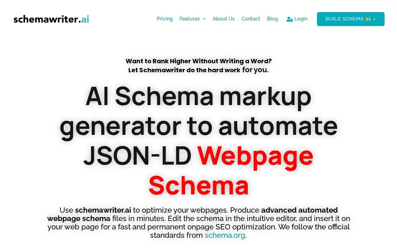 Schemawriter.ai homepage screenshot