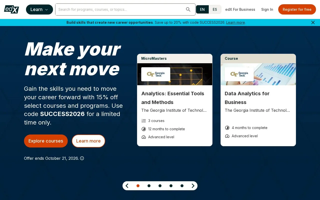 edX homepage screenshot