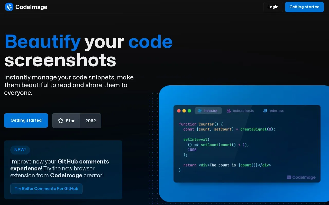 CodeImage homepage screenshot