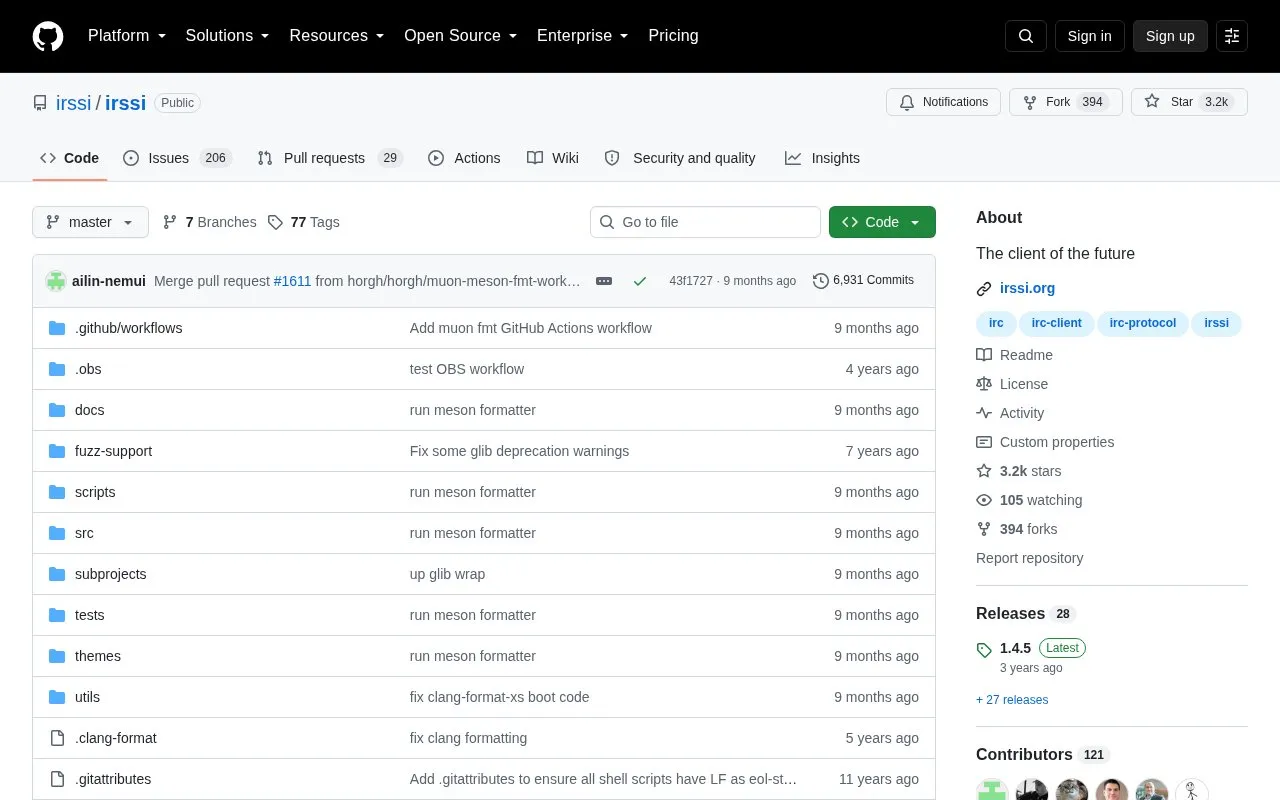 Irssi homepage screenshot