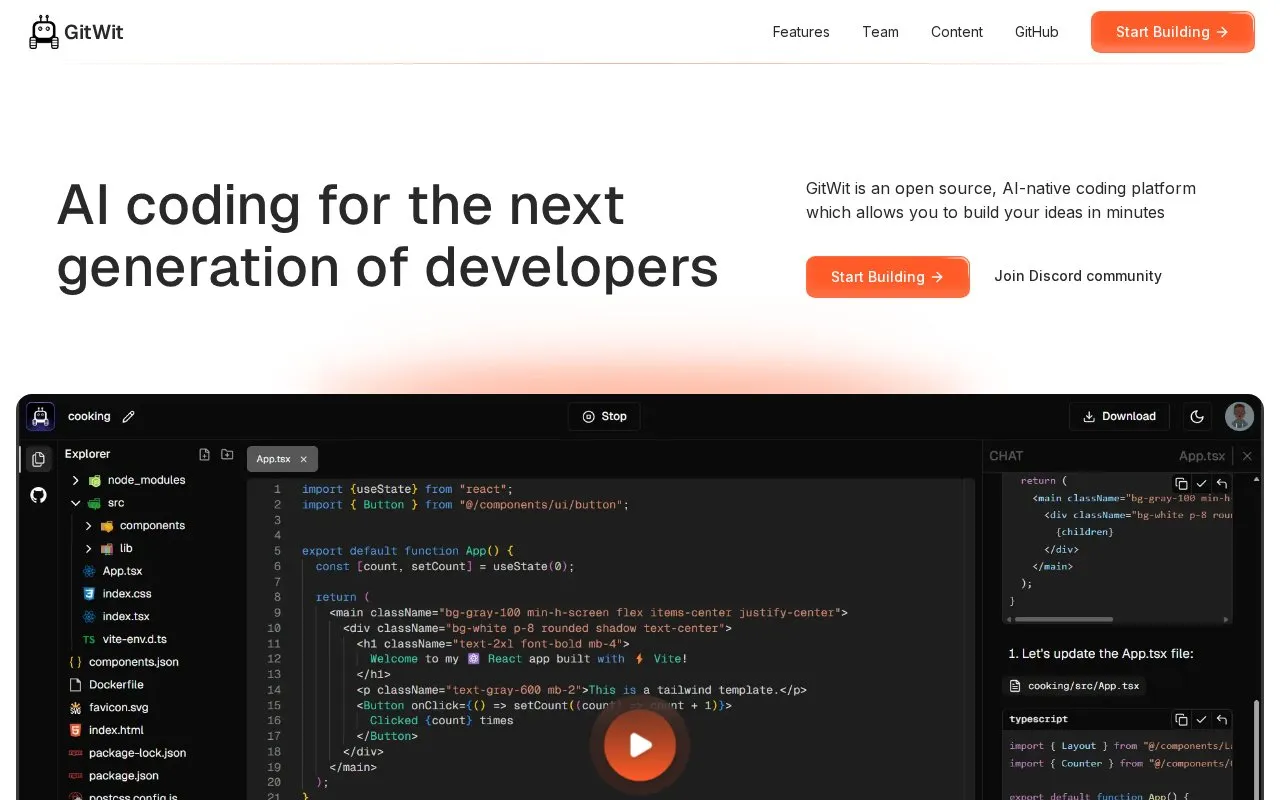 GitWit homepage screenshot