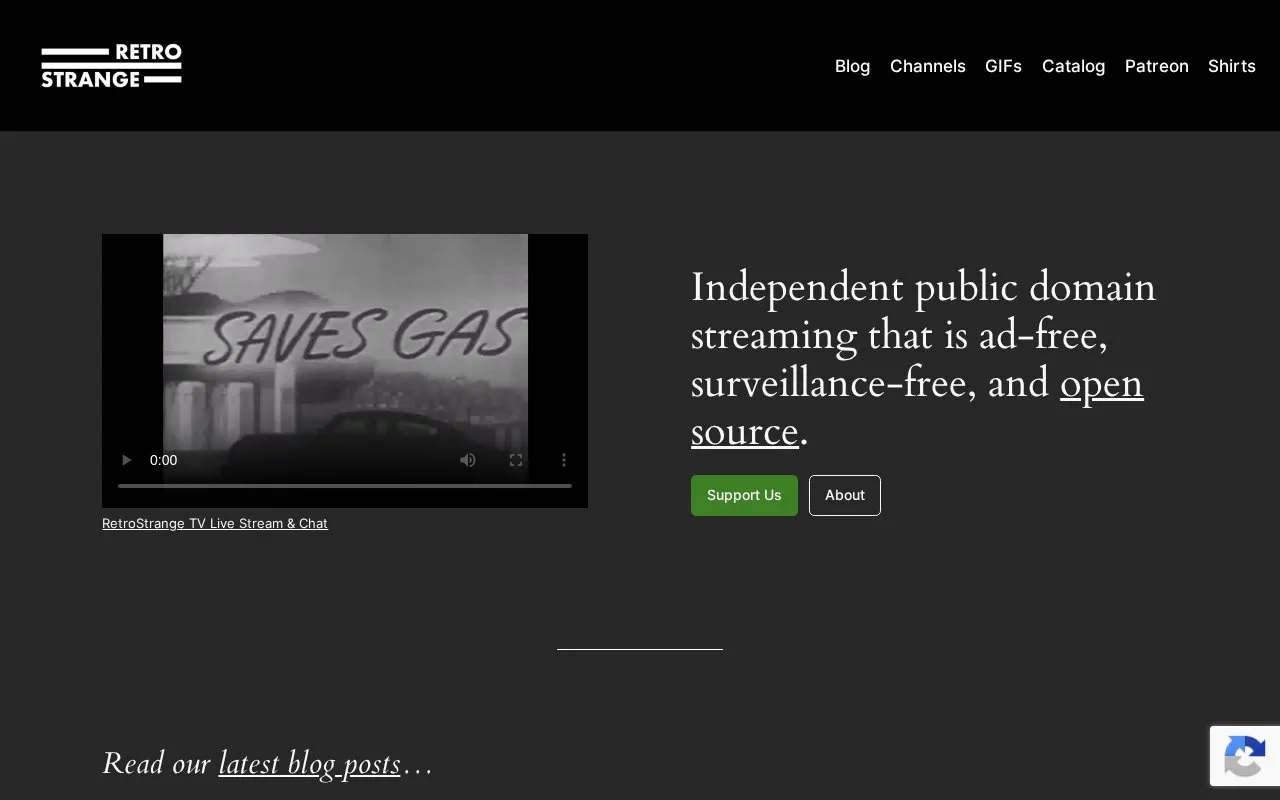RetroStrange homepage screenshot