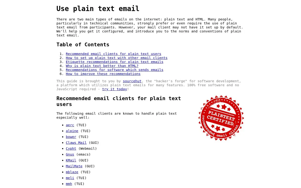 Useplaintext homepage screenshot