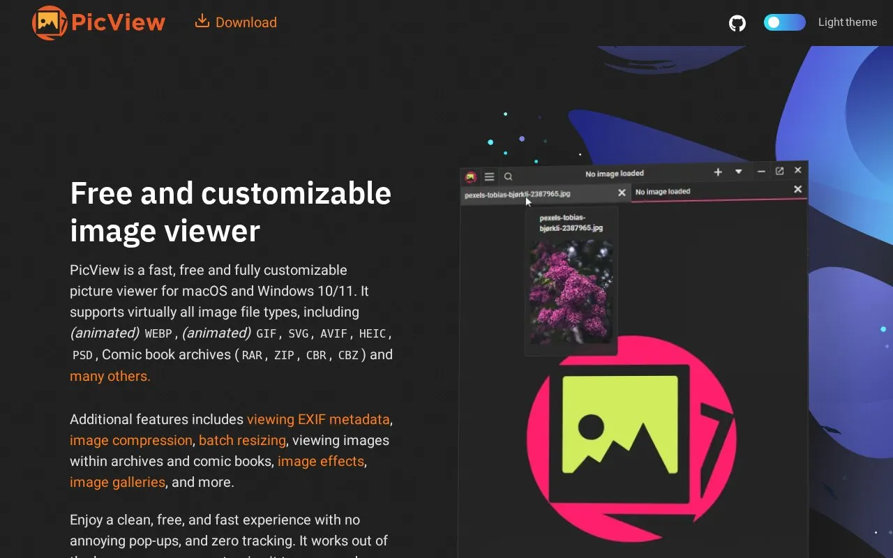 PicView homepage screenshot