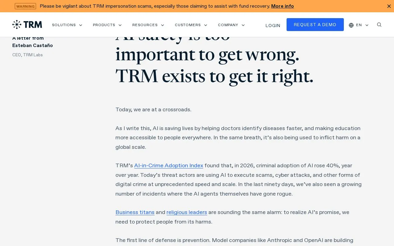 TRM Labs homepage screenshot