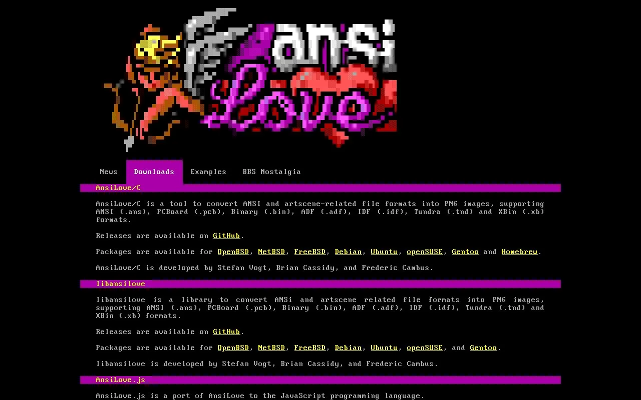 AnsiLove homepage screenshot