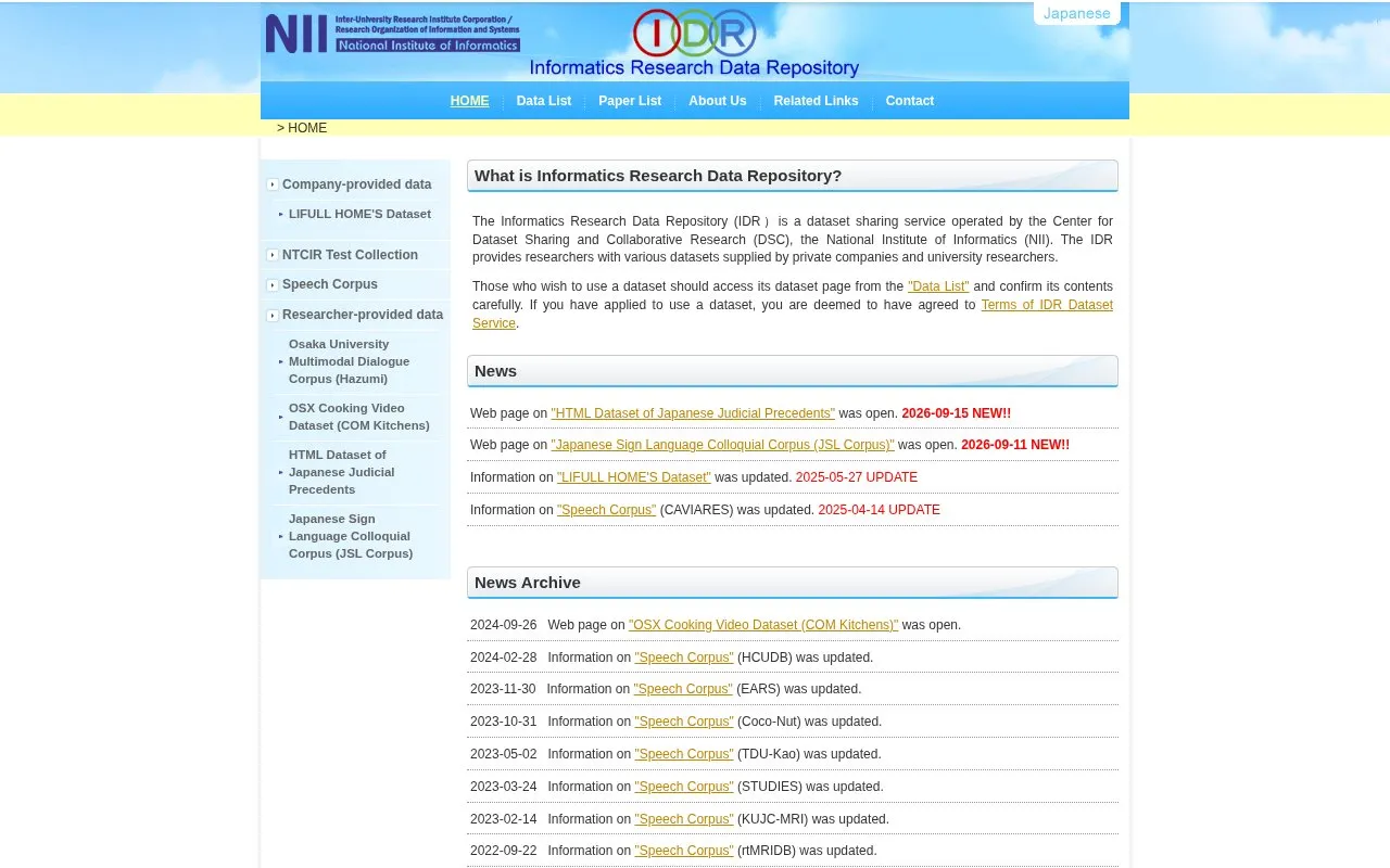 Informatics Research Data Repository homepage screenshot