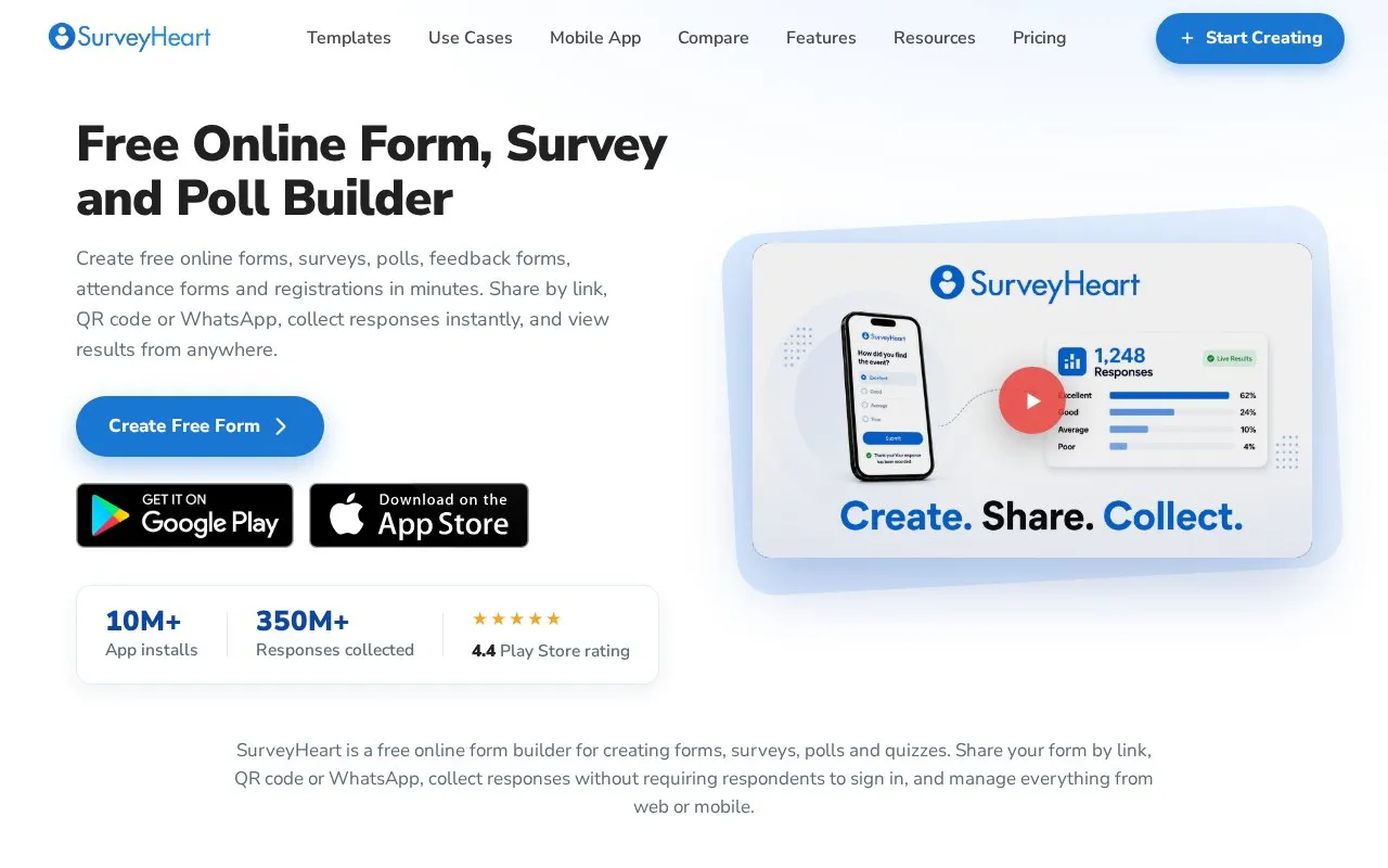 SurveyHeart homepage screenshot