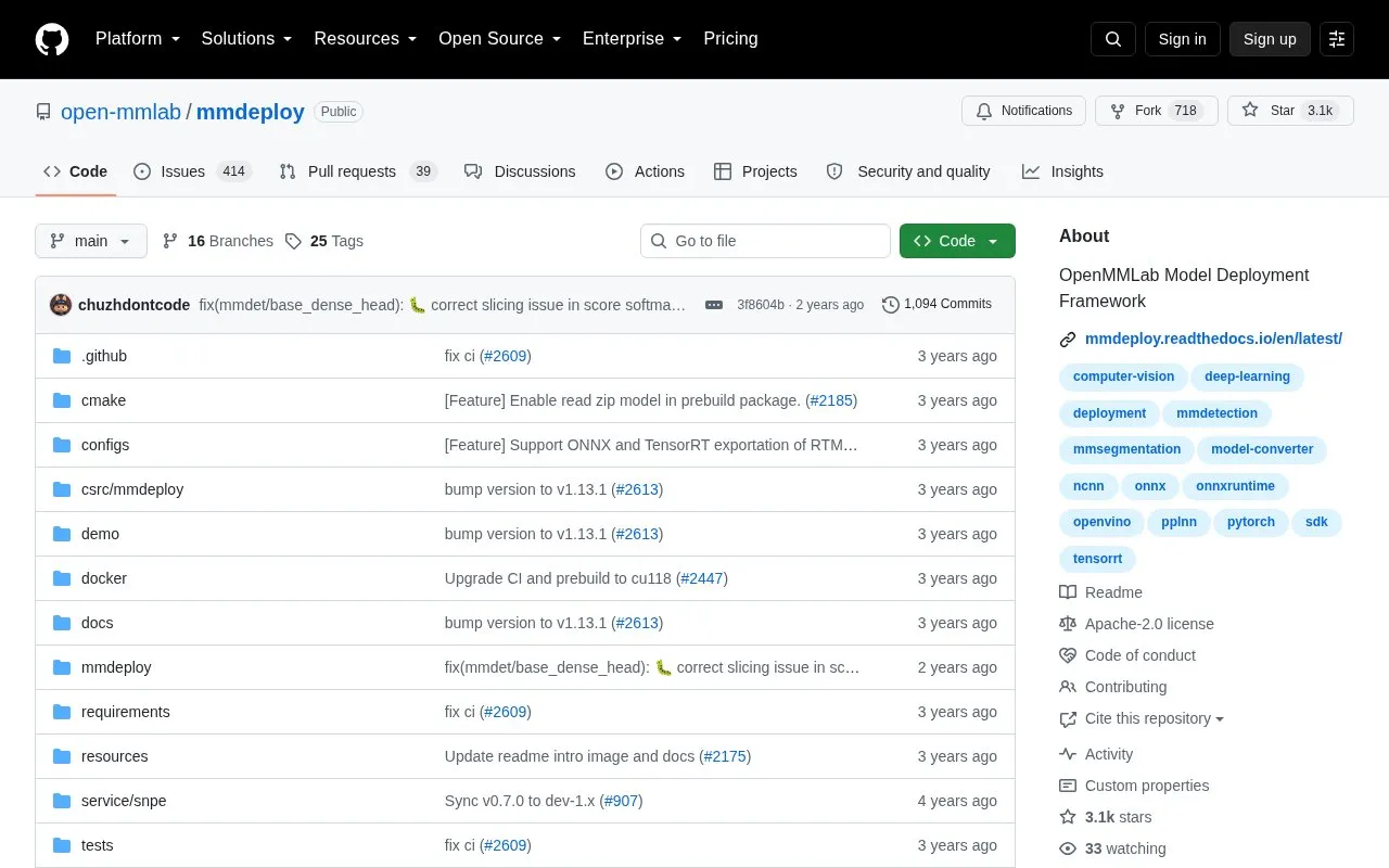 Mmdeploy homepage screenshot