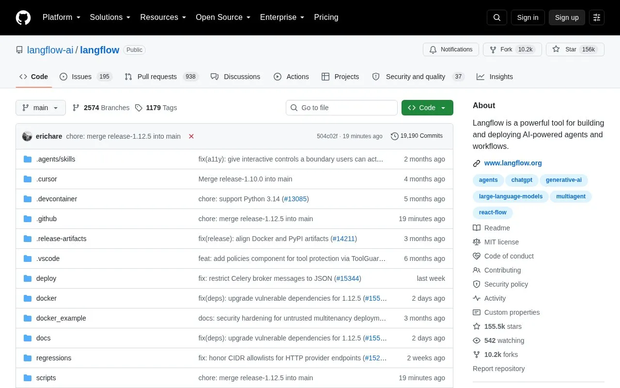 logspace-ai/langflow homepage screenshot