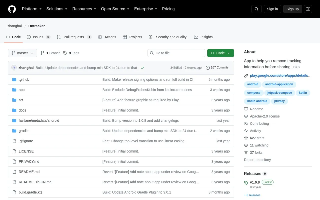 Untracker homepage screenshot
