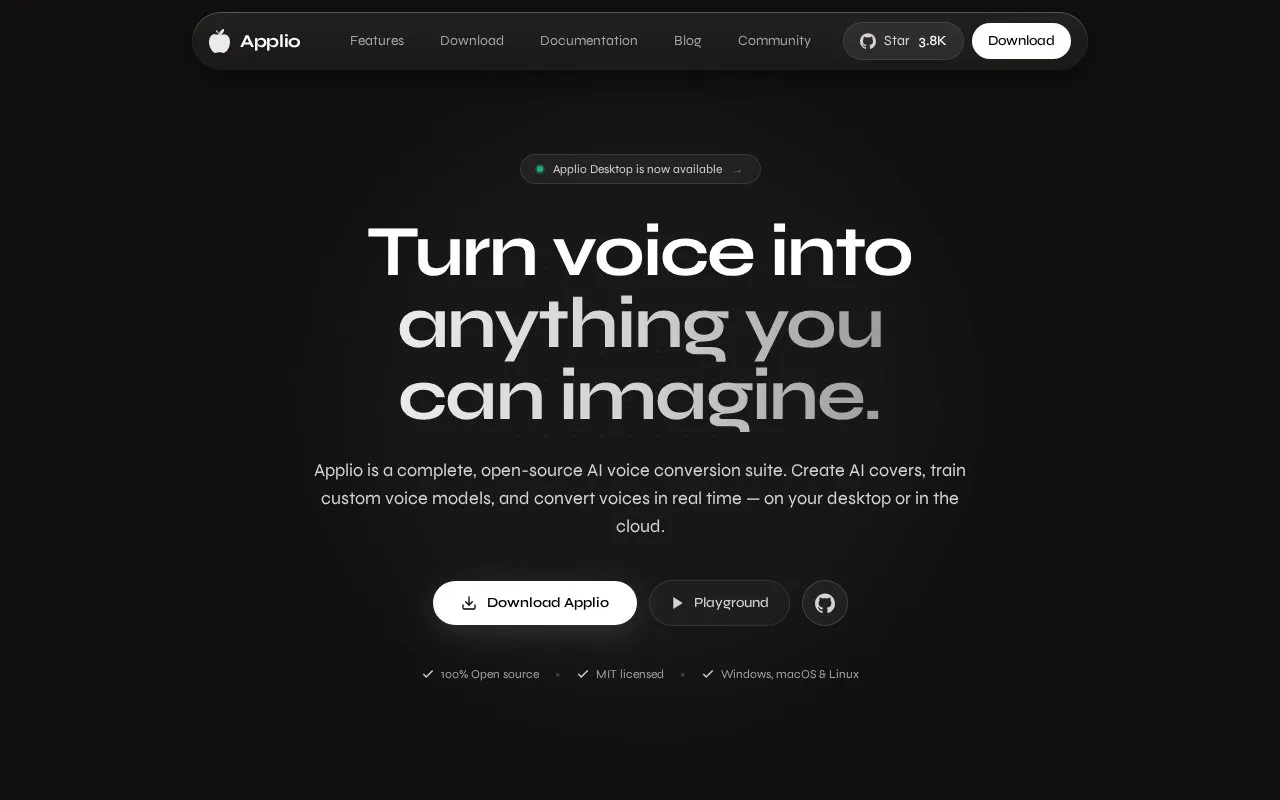 Applio homepage screenshot
