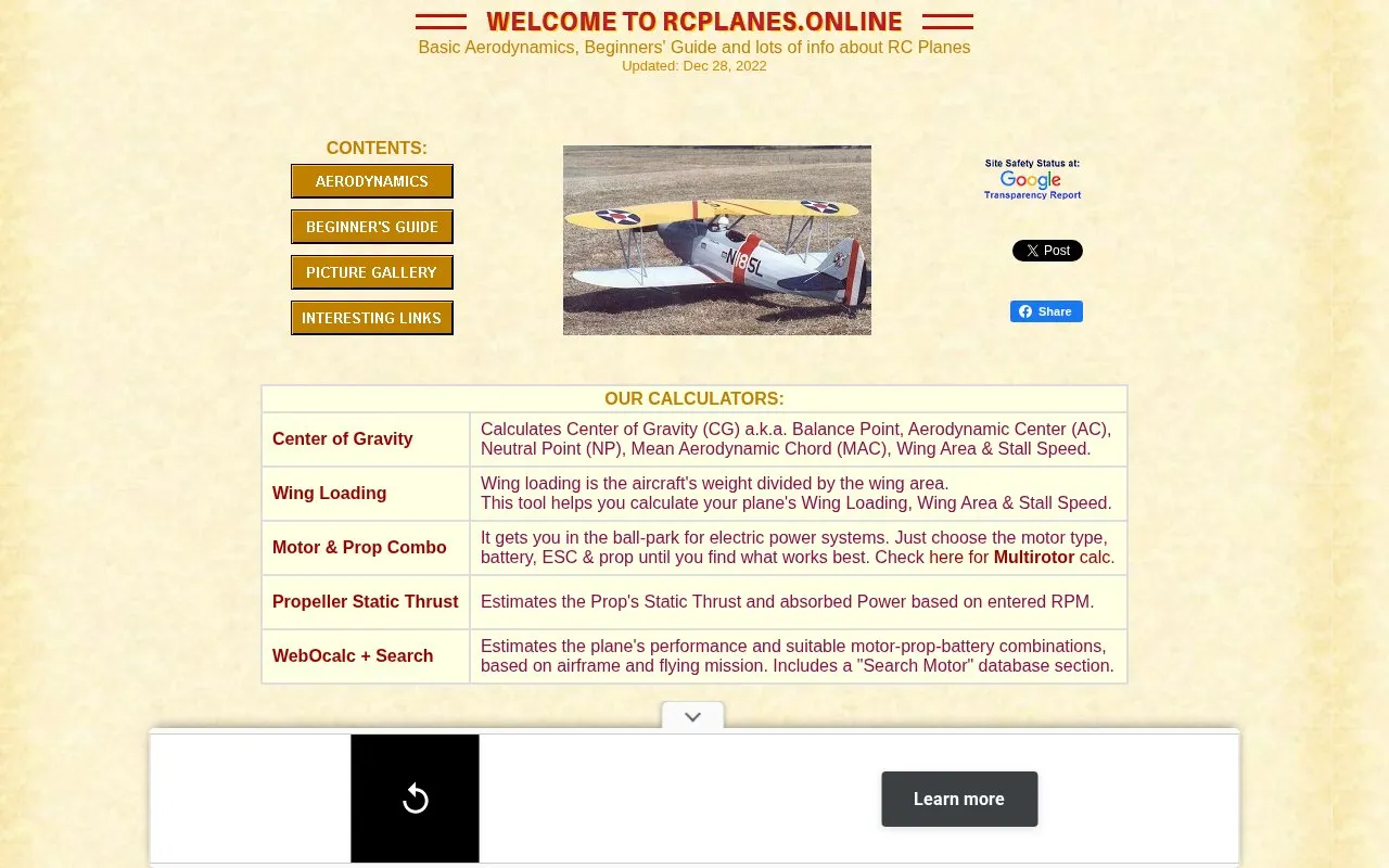 RCPlanes Online homepage screenshot