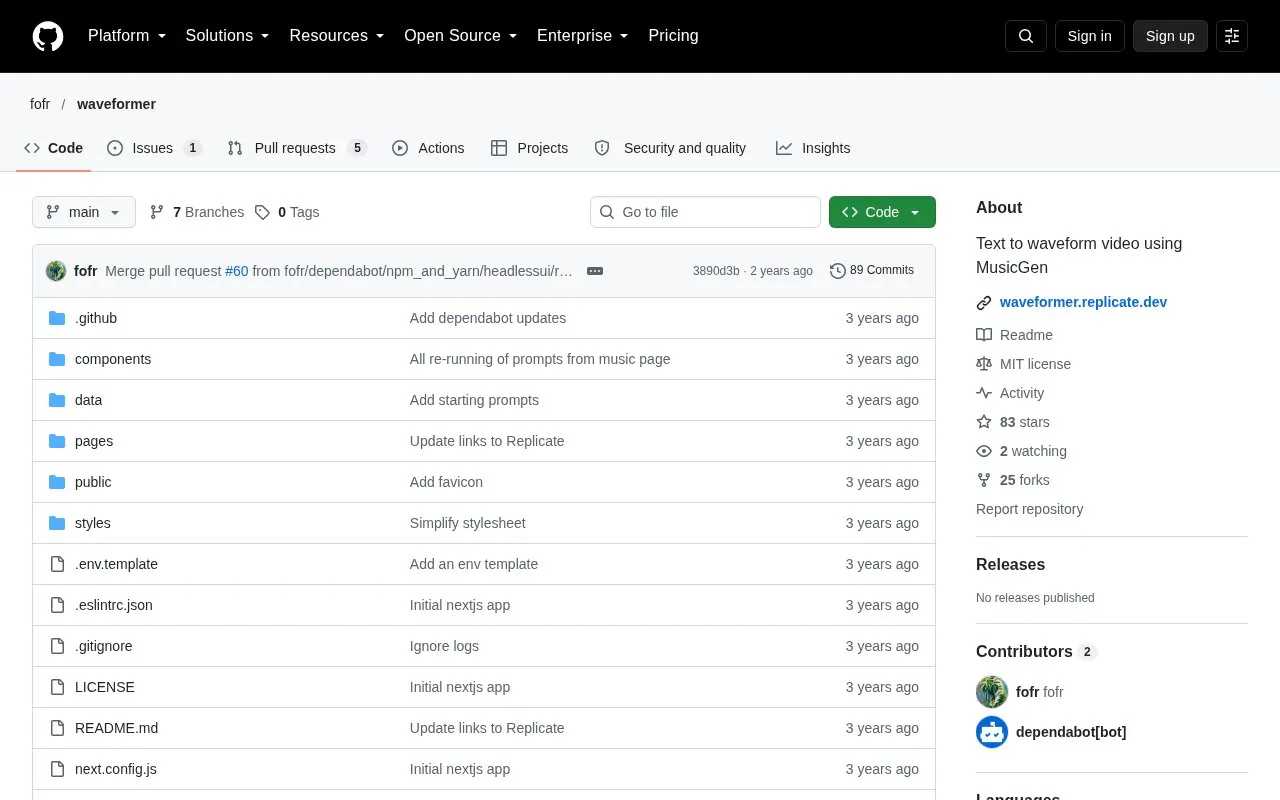 Waveformer homepage screenshot