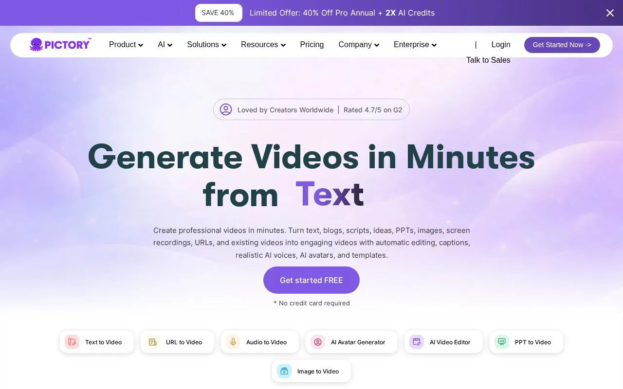 Pictory homepage screenshot