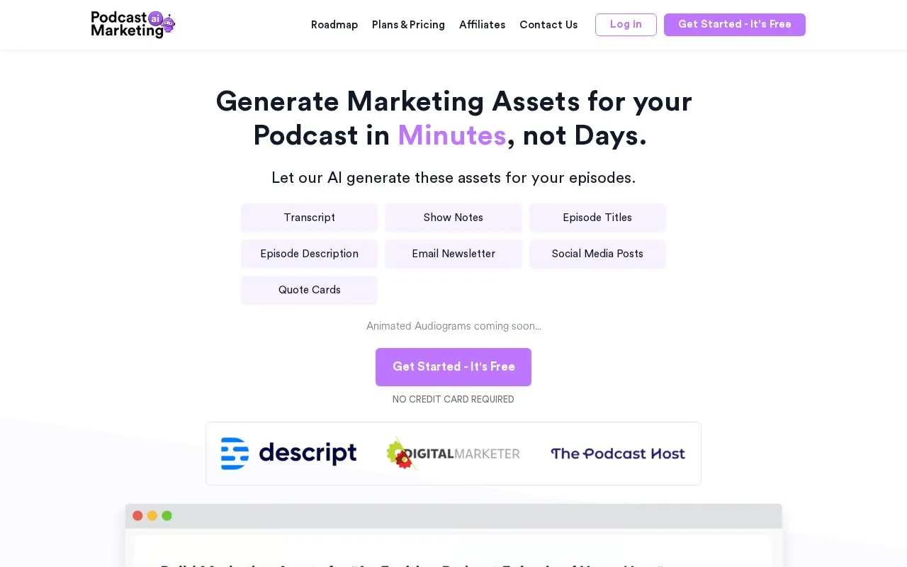 Podcast Marketing AI homepage screenshot