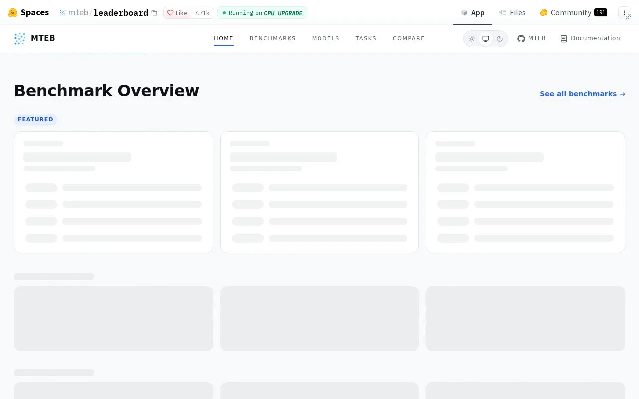 MTEB Leaderboard homepage screenshot