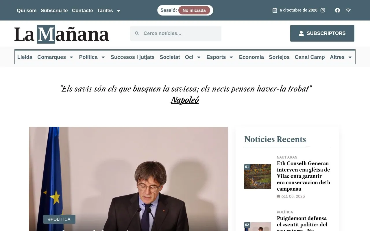 La Mañana homepage screenshot
