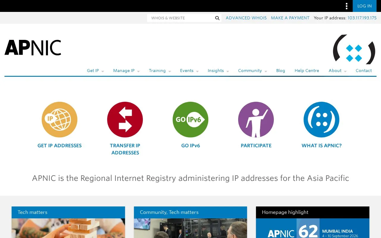 apnic homepage screenshot