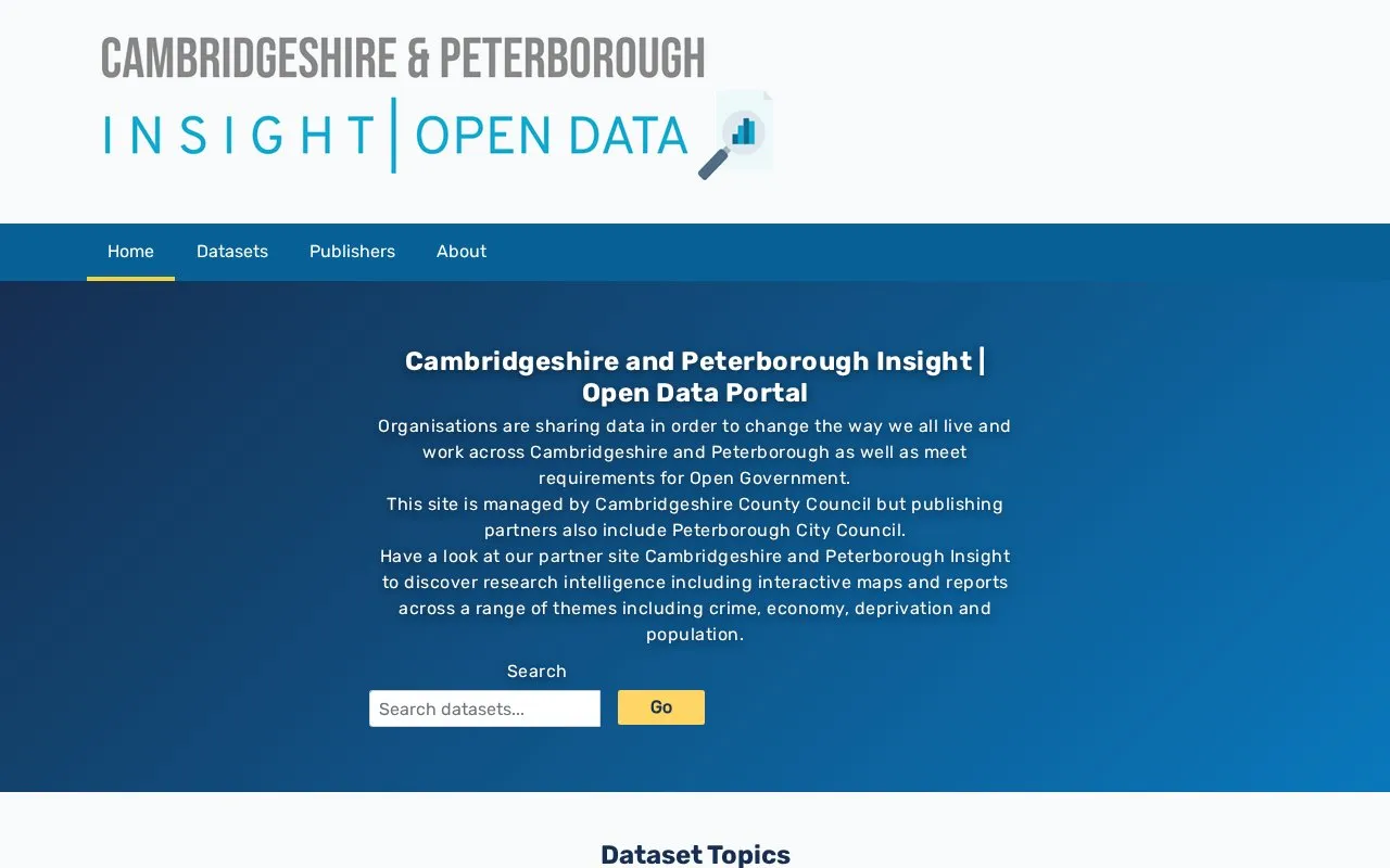 Cambridgeshire and Peterborough Open Data Portal homepage screenshot