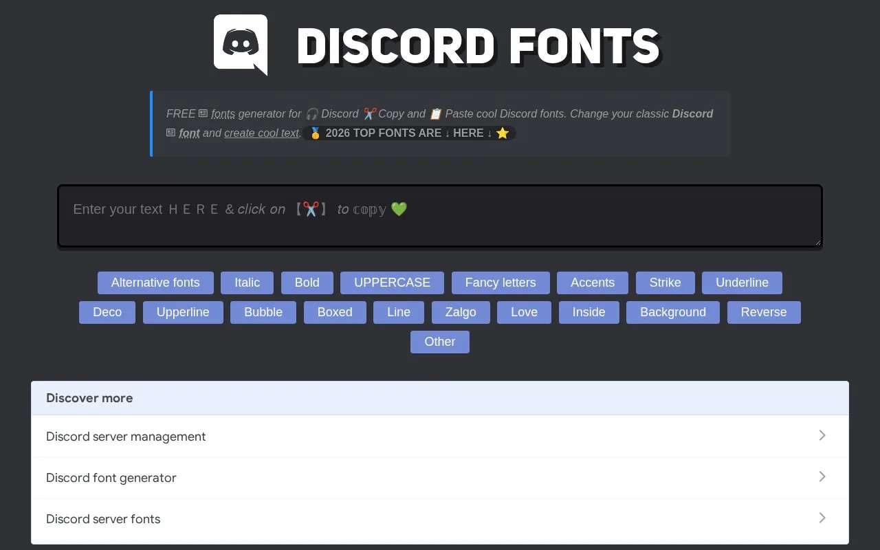 Discord Fonts homepage screenshot