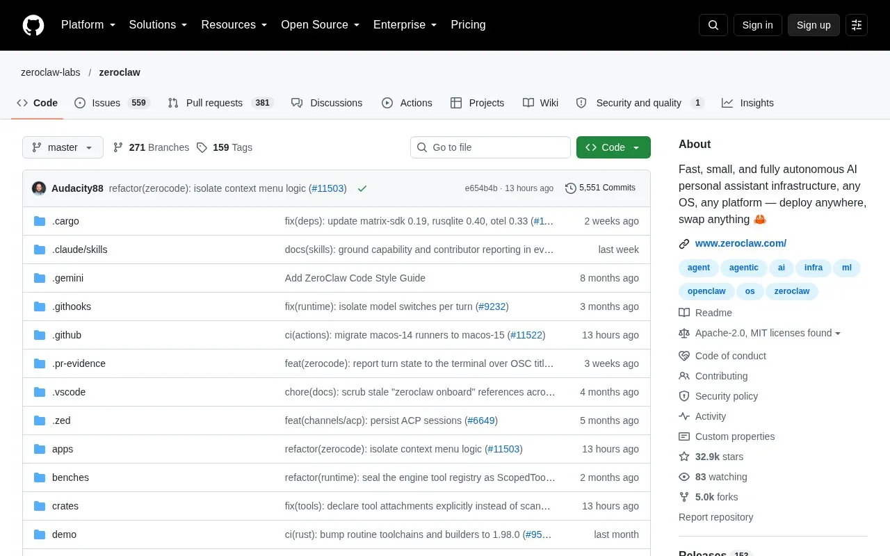 ZeroClaw homepage screenshot