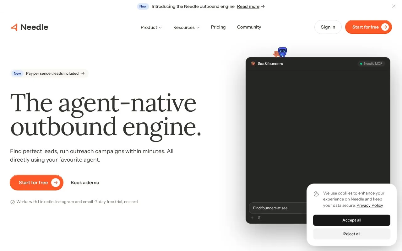 Needle homepage screenshot