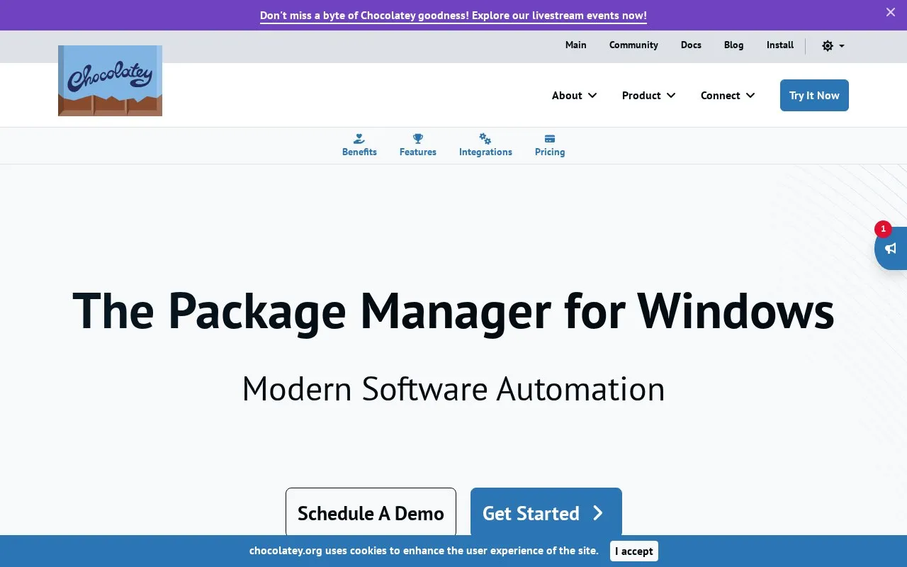 Chocolatey homepage screenshot