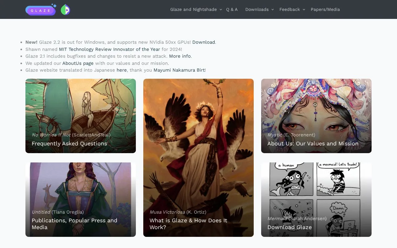 Glaze homepage screenshot