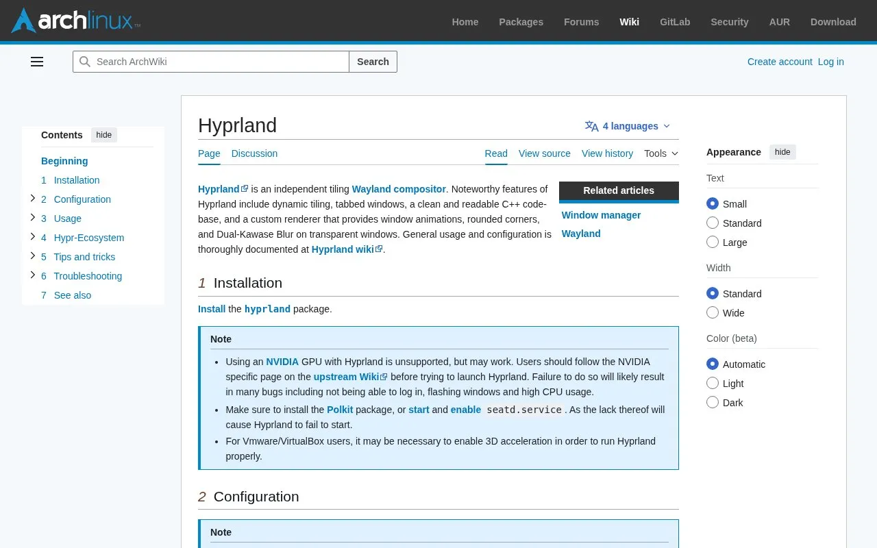 Arch Wiki homepage screenshot