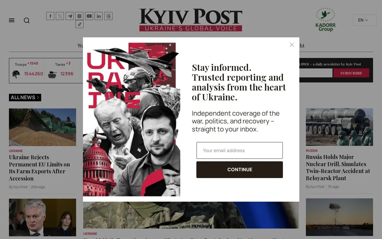 Kyiv Post homepage screenshot