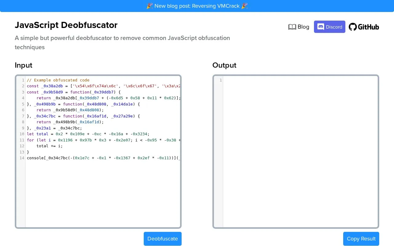 deobfuscate.io homepage screenshot