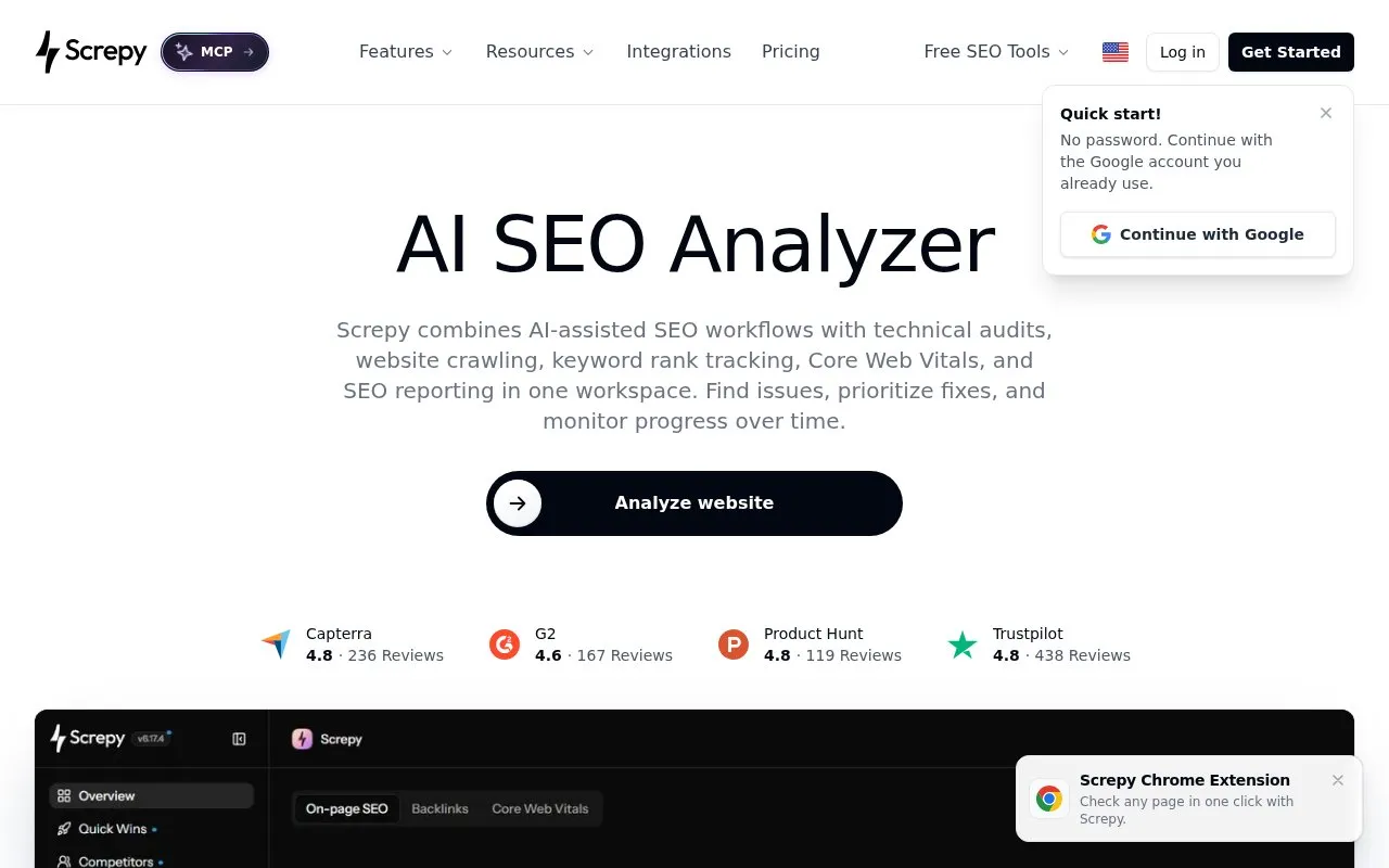 Screpy homepage screenshot