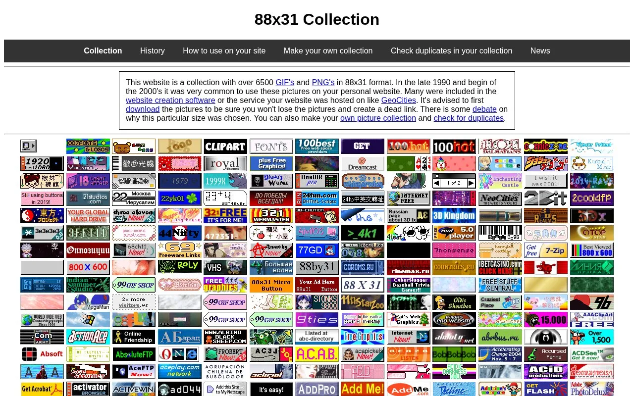 88x31 Collection homepage screenshot